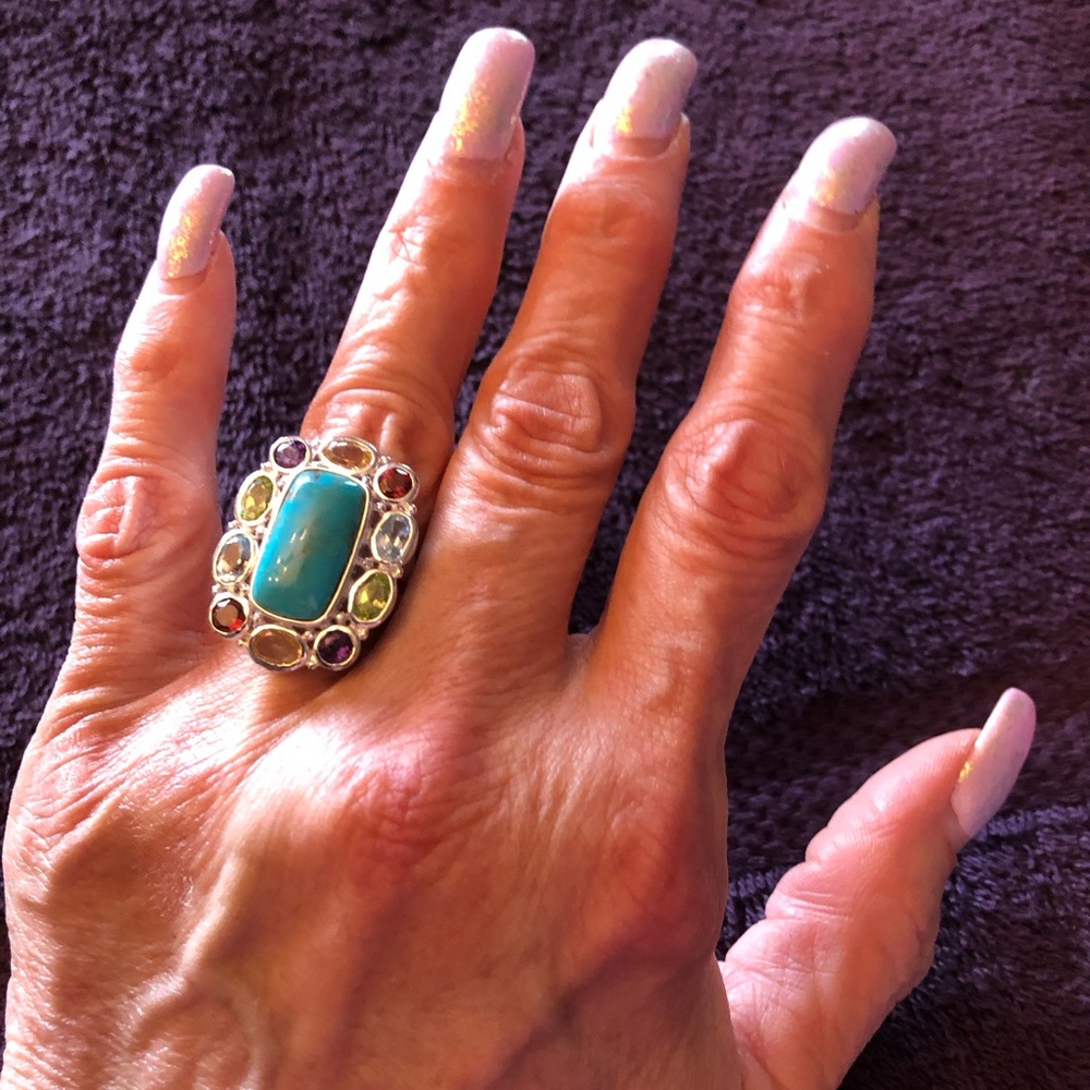 Rectangular Shaped Turquoise Surrounded By Semi P… - image 1